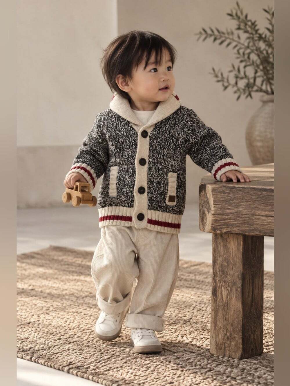 Roots Cabin Baby Cardigan 12-18M Shawl Collar Elbow Patch Grandpa Elbow Patch